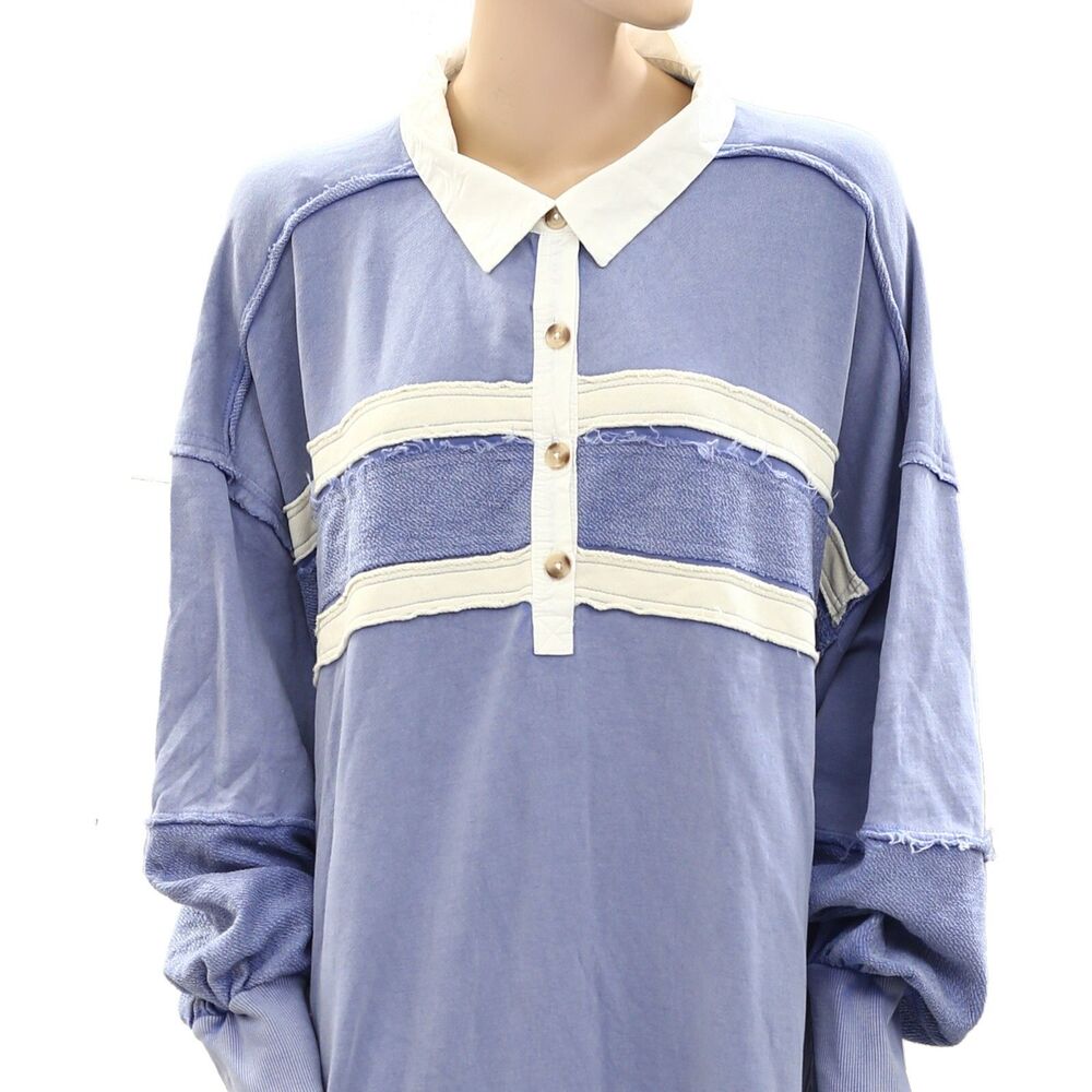 Free People Blair Sweatshirt Top Oversized Asymmetrical Cotton Slouchy M 273303 - Picture 5 of 9